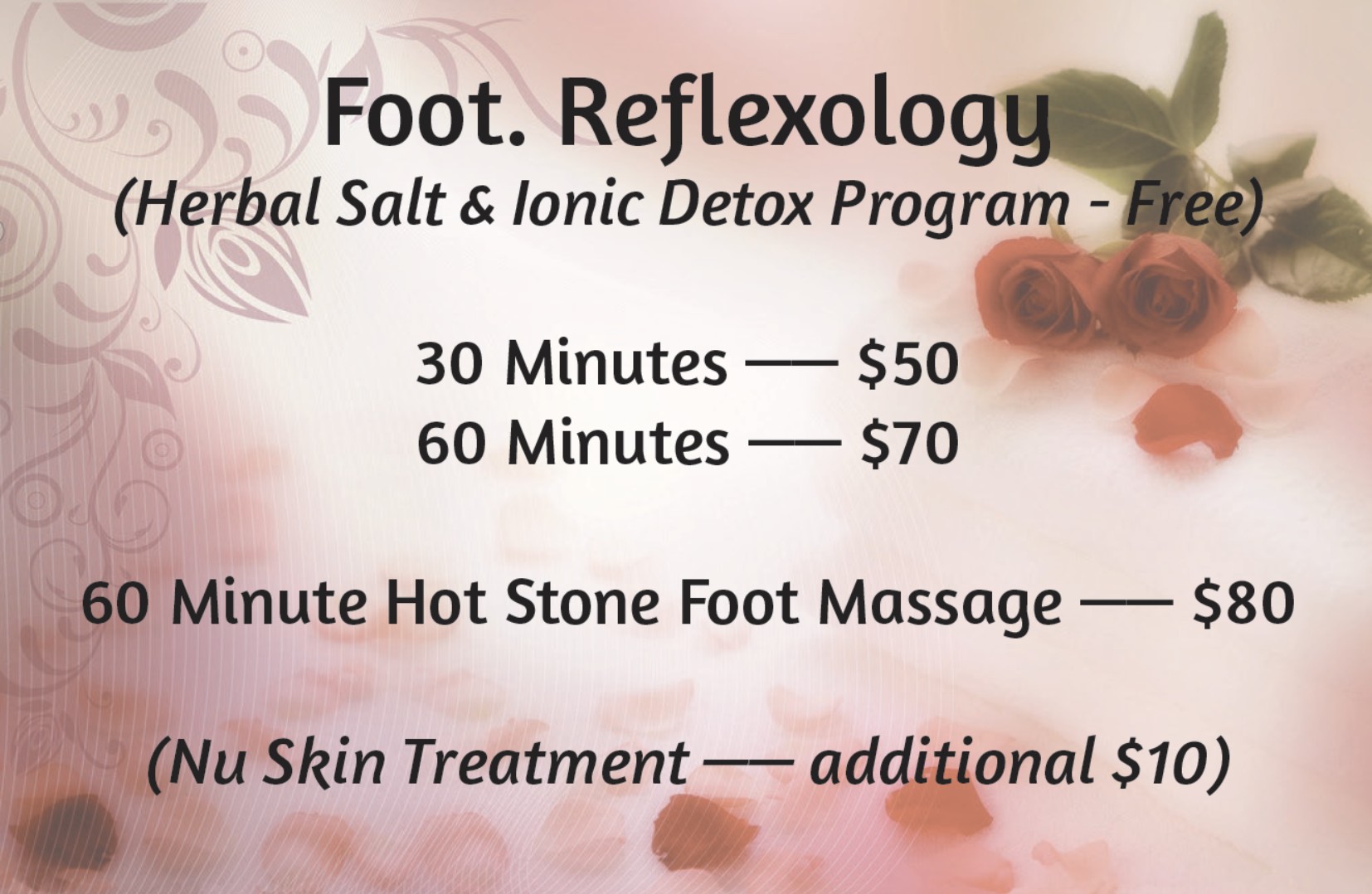 Foot reflexology prices at Five Points Massage